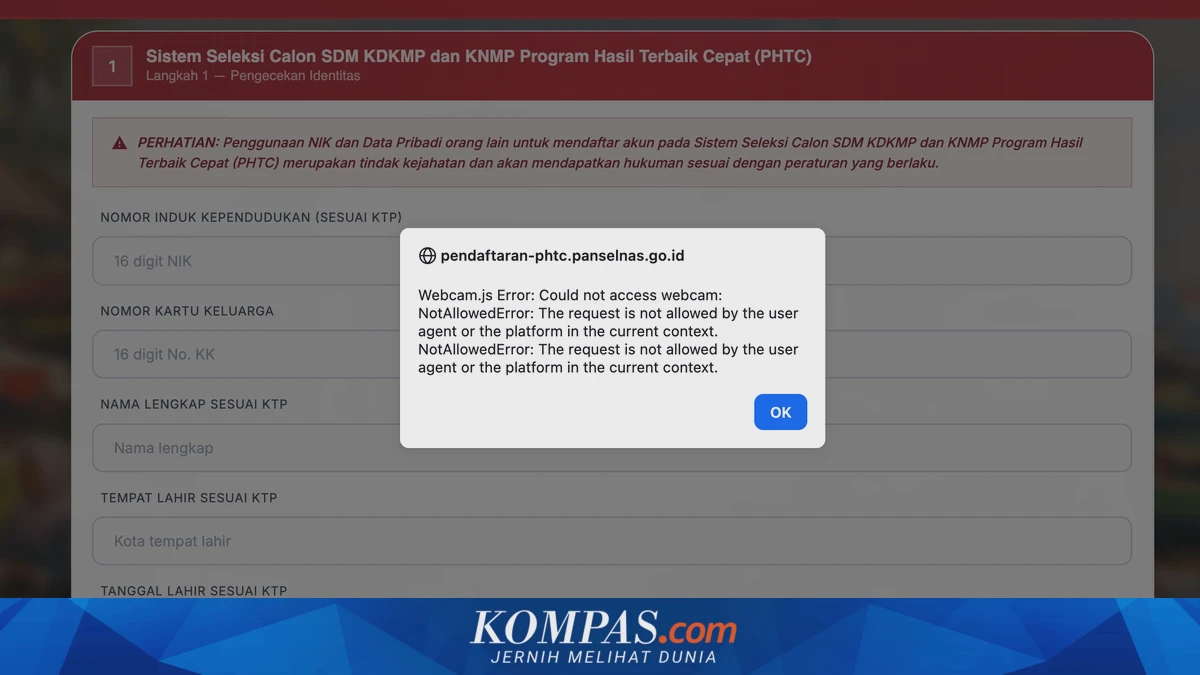Solusi Mengatasi Error Webcam is Not Loaded Yet saat Daftar KDMP di phtc.panselnas.go.id